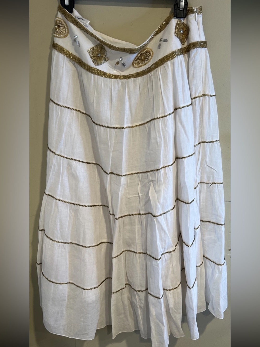Bianca Nygard Womens Skirt Silk Blend Size12 Beaded Embroidered Lined Side Zip
